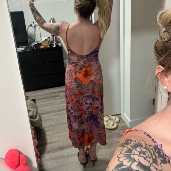 UO Floral Silk Dress with Side Slit - Picture 3 of 4